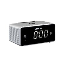 Lenco Radio Réveil FM avec USB et Fonction Recharge Sans Fil Qi pour Smartphone Argent