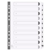 Intercalaires imprimés à touches plastifiées - 10 touches 1 à 10 - A4 - Blanc - x 25 - Exacompta