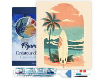 Diamond Painting Broderie Diamant Figured’Art 40x50cm toile tendue sur châssis en bois - diamants carrés - Planche de surf sur la plage