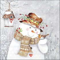 Lot de 4 serviettes en papier découpage collage 33 cm BOHOMME DE NEIGE OISEAU NO 304