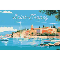 Tableau sur toile illustration port de Saint-Tropez 30x45 cm