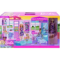 Barbie maison transportable avec piscine + 20 accessoires + 1 poupée mannequin - mattel - fxg55