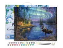 Peinture par Numéro Figured'Art avec Cadre - Elan et aurore boréale - Kit de Loisir Créatif DIY Numéro d'Art - 40x50cm toile tendue sur châssis
