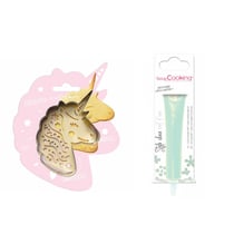 Kit pour biscuit en relief Licorne + Stylo au chocolat vert d'eau
