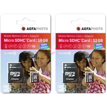 AgfaPhoto Pack de 2 Cartes Mémoire Micro SDHC - Capacité totale 16GB + 32GB - Noir