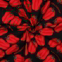 Tissu Toile de Coton Canvas Poivrons rouges sur fond Noir