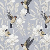Lot de 4 serviettes en papier découpage collage 33 cm OISEAU FLEUR BLANCHE O 421