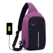 Sac à Dos USB Etudiant Voyage Cartable Ecole Anti Vol pour Powerbank Violet Noir YONIS