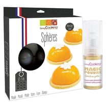 Moule à gâteau semi- rigide 9 demi-sphères + 1 poudre alimentaire irisée dorée
