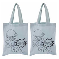 2 sacs en coton bleu 25 x 20 cm - super-héros