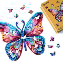 Puzzle en Bois Adulte et Enfant Figured'Art 200 pièces Animaux - Papillon arc-en-ciel magnifique - Design Original 32x27,5 cm Forme Unique avec Coffret en bois Premium, Parfait pour Offrir en Cadeau