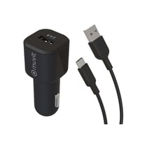 Muvit Chargeur Voiture USB 12W 2,4A et Câble USB-C vers USB 1,2m Noir