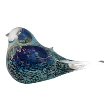 Presse-papier oiseau en verre bleu pailleté