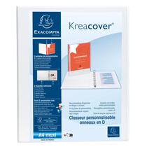 Classeur personnalisable rigide 2 poches KreaCover - 2 anneaux en D 30mm - A4 maxi - Blanc - x 10 - Exacompta