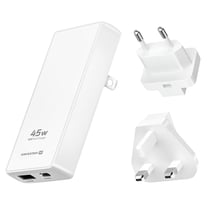 Swissten Chargeur Smartphone / Tablette GaN 45W Port USB-C et USB Prises EU / UK / US Blanc