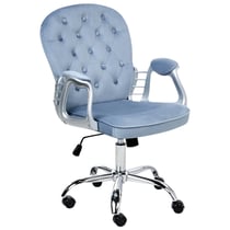 Chaise de Bureau Bleu Clair en Velours Dossier Capitonné Hauteur Réglable Pivotant