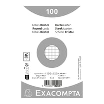 Paquet 100 fiches sous film - bristol quadrillé 5x5 non perforé - 100x150mm - Blanc - x 20 - Exacompta