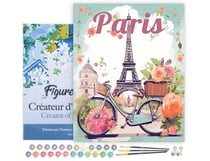 Peinture par Numéro Figured'Art avec Cadre - Affiche de voyage Paris en fleurs - Kit de Loisir Créatif DIY Numéro d'Art Complet - 40x50cm toile tendue sur châssis