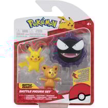 Coffret 3 pokémon battle figure pikachu - teddiursa - fantominus - pokémon - figurine action - bandai
