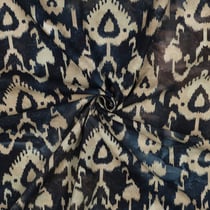 Tissu Batik de Coton motif ethnique Ecru sur fond Noir