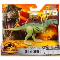 Coffret dinosaure extrême damage quilmesaurus - dino articulé vert 19 cm - jurassic world - mattel