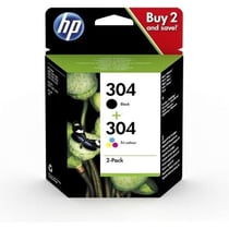 Cartouches d'encre HP 304 - Pack de 2 - Noir et Couleurs - Pour DeskJet 2620/2630/3720/3730, Envy 5020/5030