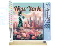 Peinture par Numéro Figured'Art - Affiche de voyage New York en fleurs - Kit de Loisir Créatif DIY Numéro d'Art Complet - 40x50cm toile roulée + châssis en bois à monter