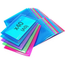 Lot de 40 pochettes - Pour document A5 - Avec bouton pression - Couleurs assorties - Rapesco