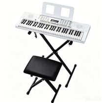 Piano numérique - LALAHO - 61 touches - Kit complet support & tabouret - MIDI USB - Blanc