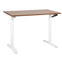 Bureau Réglable Manuellement Plateau Bois Foncé et Structure Acier Blanc 120 x 72 cm Hauteur Ajustable Assis Debout Pieds Ronds Design Moderne