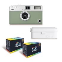 KODAK EKTAR H35 - Caméra Vidéo Demi-Format 35mm Réutilisable, Sans Mise au Point, Légère, Facile à Utiliser - Vert Sauge + 2 Pellicules 35mm Couleur 24 Expositions + Films case Blanc