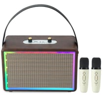 Enceinte Bluetooth Rétro Effet Lumineux Coloré Karaoke Double Microphone Cuir Marron YONIS