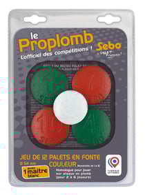 Jeu de 12 palets vendéens rouges et verts en fonte compétition + 1 maître blanc en fonte - Sebo