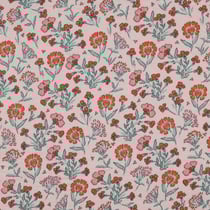 Tissu Double gaze fleurs Daisy rouges sur fond Rose poudré - Au mètre
