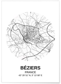 Affiche Carte Béziers | A3 : 29,7x42cm