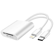 LinQ Lecteur Carte SD et MicroSD vers USB-C et Lightning Transfert 480 Mbps Blanc