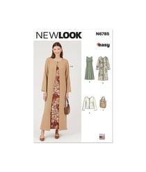 Patron New Look 6785 - Robe et Manteau Chacun en Deux Longueurs, Veste et Sac pour Jeunes Femmes taille n°FR 38-50
