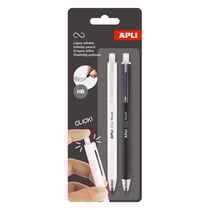 Lot de 2 Crayons graphite - HB - Noir et blanc - Rétractable - Mine infinie - Ne se taille pas - Facile à effacer - Apli