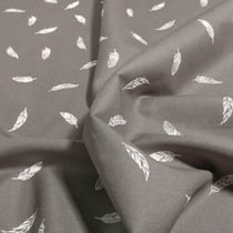 Tissu Coton imprimé Petites plumes sur fond Gris