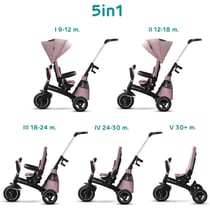 Tricycle Evolutif EASYTWIST en Rose pour Enfants de 9 Mois à 5 Ans