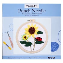 Figured'Art Punch Needle Kit Complet pour Adultes et Enfants - Fleurs et Coccinelle - Parfait pour Débutant. Set prêt à broder taille 20x20cm avec cadre circulaire