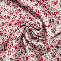 Tissu Toile Polycoton Liana fleurs Blanc et Rouge sur fond Naturel