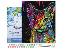 Peinture par Numéro Figured'Art avec Cadre - Chat Fractal Moderne - Kit de Loisir Créatif DIY Numéro d'Art - 40x50cm toile tendue sur châssis