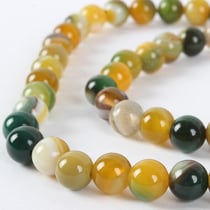 Fil de 60 perles ronde en pierre naturelle 6 mm AGATE RAYEE TEINTEE MARRON VERT