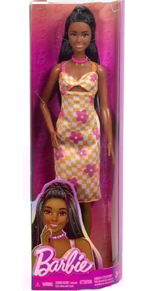 Poupee barbie fashionistas noire - robe avec fleurs rose - mattel - hyt91