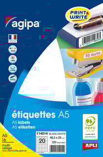 Apli 114014 - Etiquettes multi-usage blanches 48,50 x 25mm A5