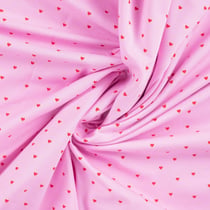 Tissu Jersey Coton Rosalie Petits coeurs framboise sur fond Rose bonbon