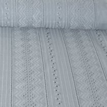 Tissu Voile de coton Delhi brodé abstrait sur fond Bleu gris
