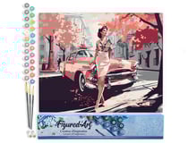 Peinture par Numéro Figured'Art - Femme et voiture classique rose - Kit de Loisir Créatif DIY Numéro d'Art Complet - 40x50cm sans châssis en bois