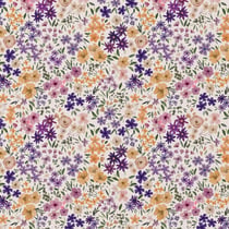 Tissu Coton imprimé digital Arty Romane fleuris jaune et lilas sur fond Ecru